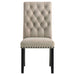 Set of two CoasterEssence Alana velvet upholstered dining side chairs in sand color, featuring plush velvet fabric and modern design.