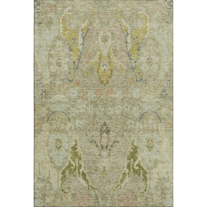 10' X 14' Floral Washable Area Rug With UV Protection (708499) - Khaki / Gold / Beige