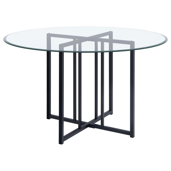 Pace 48-inch Round Glass Top Dining Table Matte Black