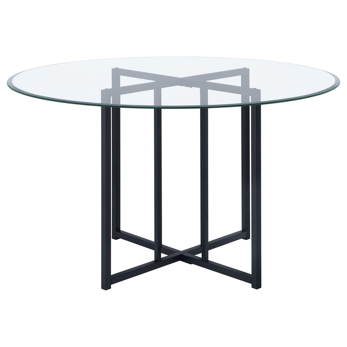 Pace 48-inch Round Glass Top Dining Table Matte Black