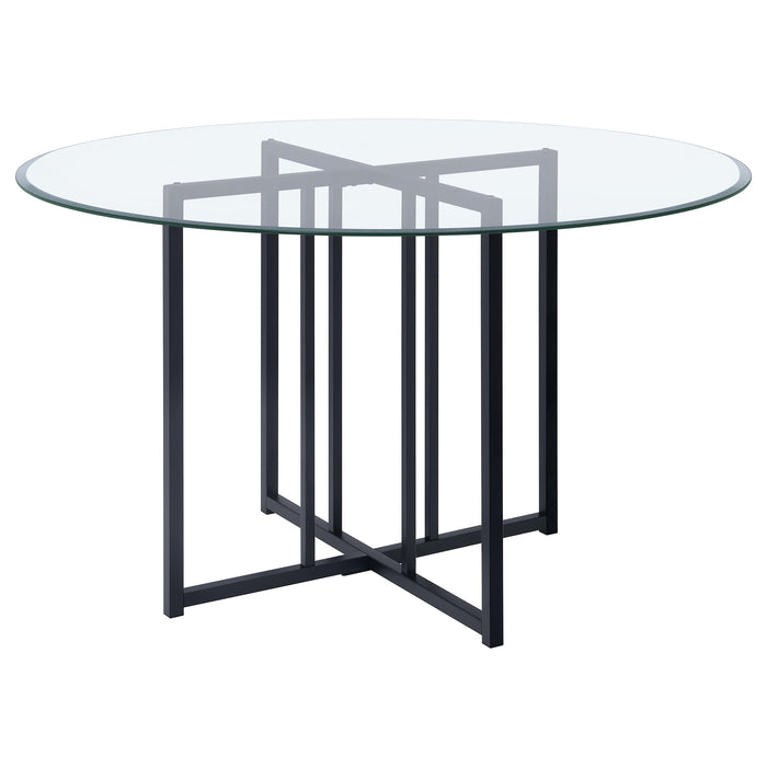 Pace 48-inch Round Glass Top Dining Table Matte Black