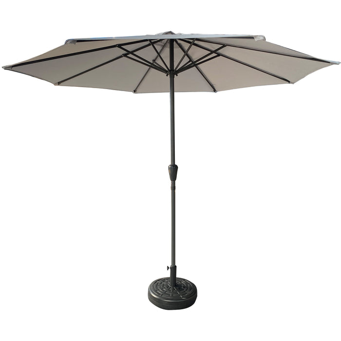 Giga patio market umbrella with UV-resistant waterproof canopy, 8 steel ribs, providing shade and protection for outdoor spaces.