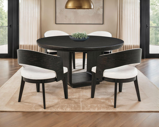 CoasterEveryday Leandro 5-piece round dining table set in burnished black with matching chairs and tabletop, stylish furniture for dining room
