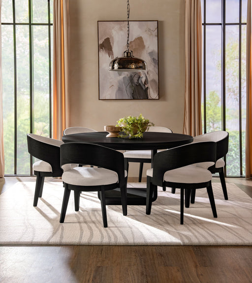 CoasterEveryday Leandro 7-piece round dining table set with burnished black finish and matching chairs, modern furniture for dining room