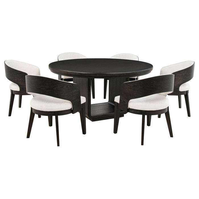 Leandro 7-piece round dining set with arm chairs in burnished black by CoasterEveryday