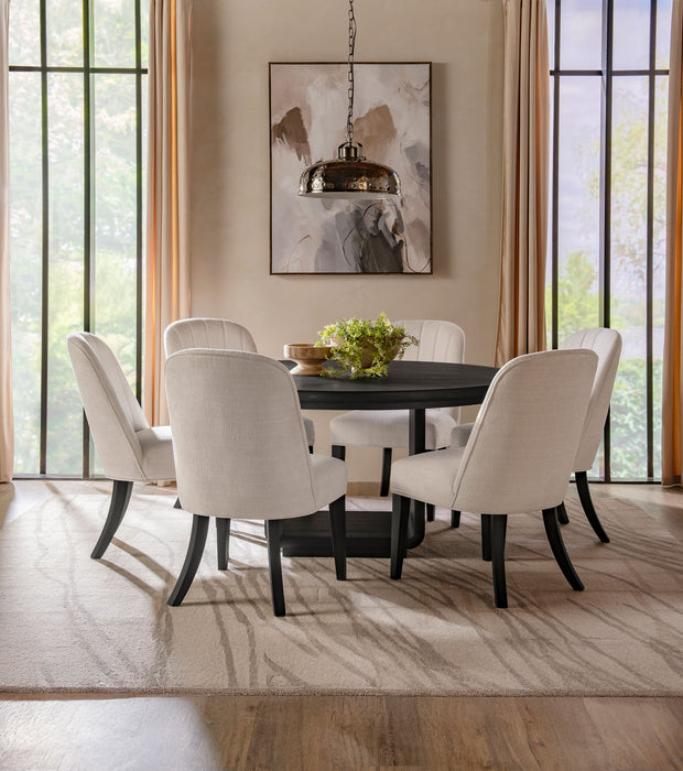CoasterEveryday Leandro 7-piece round dining set in burnished black with table and six chairs