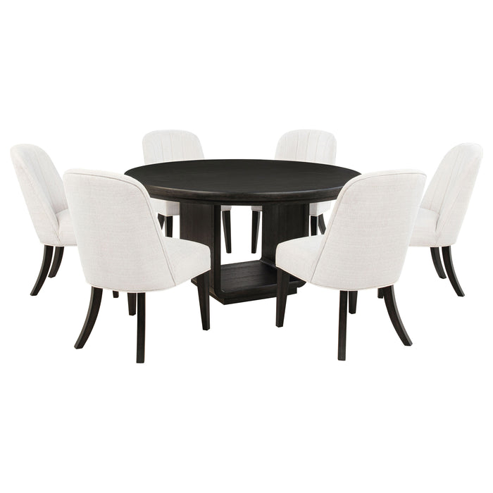 CoasterEveryday Leandro 7-piece round dining set in burnished black with round table and six chairs
