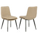 Set of two Ortega tan upholstered dining side chairs with wooden legs, showcasing modern furniture design and comfortable seating.