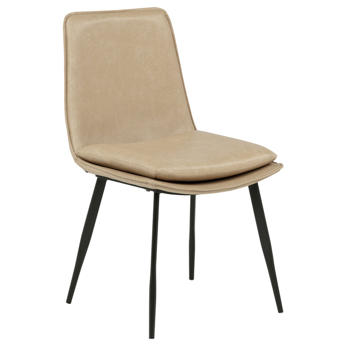 Set of two Ortega upholstered dining side chairs in tan fabric by CoasterEveryday, featuring padded seats and sleek wooden legs.
