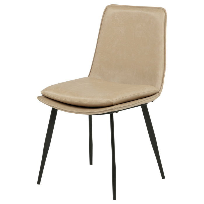 Set of two Ortega upholstered dining side chairs in tan fabric with wooden legs, modern furniture by CoasterEveryday.