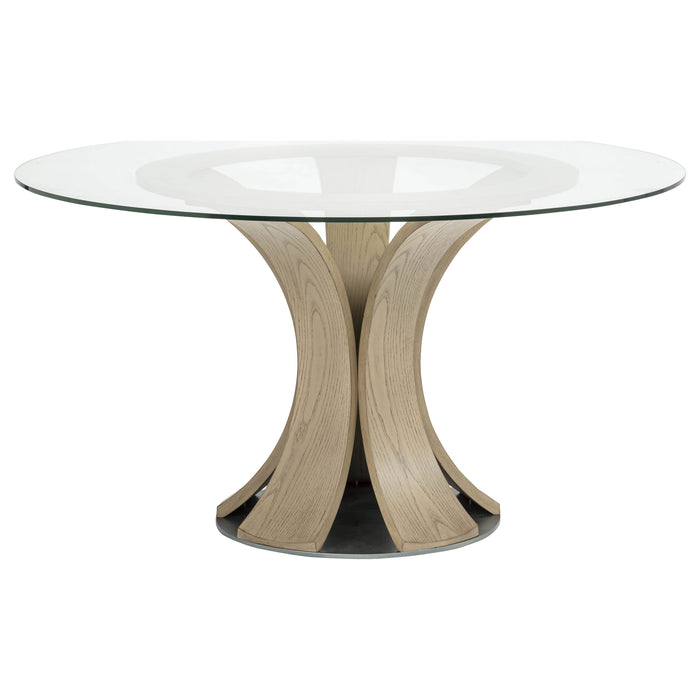 Naser 48-inch Round Glass Top Dining Table Light Oak