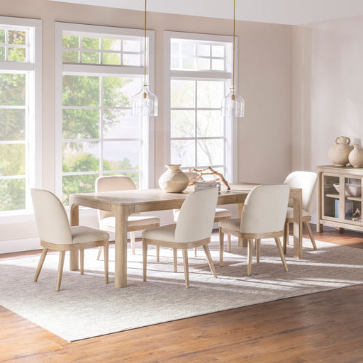 Weathered mango Solano 7-piece extension dining table set by CoasterEveryday, showing the table with extended leaves and matching chairs.