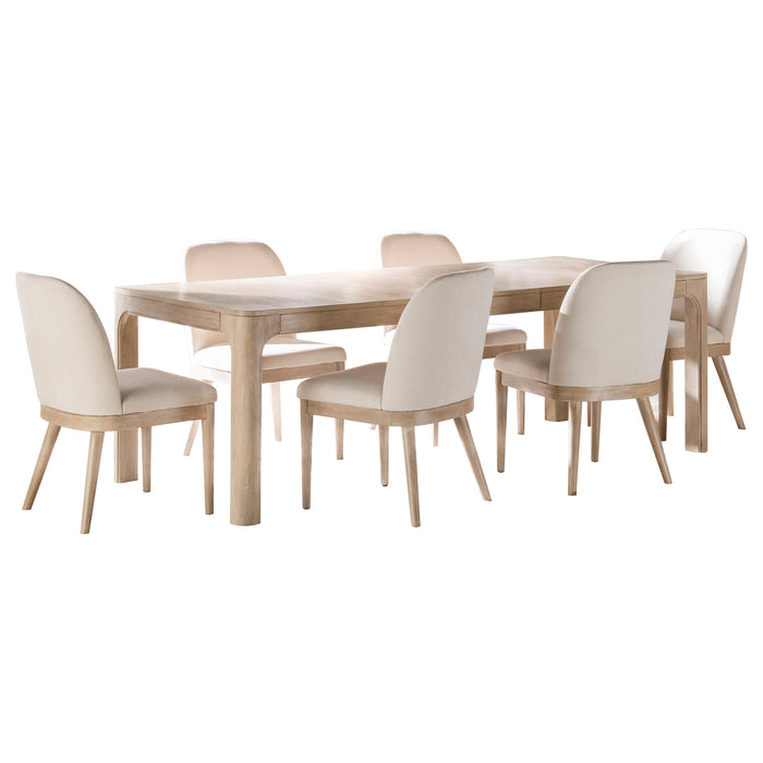 Weathered mango wood Solano 7-piece extension dining table set by CoasterEveryday, showcasing a sturdy, stylish furniture design.