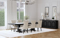 CoasterEveryday Florence 7-piece 126-inch extension dining table set in distressed black with matching chairs and table extension leaves.