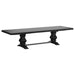 Distressed black Florence 9-piece 126-inch extension dining table set with matching chairs, showcasing elegant farmhouse furniture style.