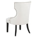 Cream and black fabric upholstered dining side chair with wood legs, modern furniture by CoasterEveryday.