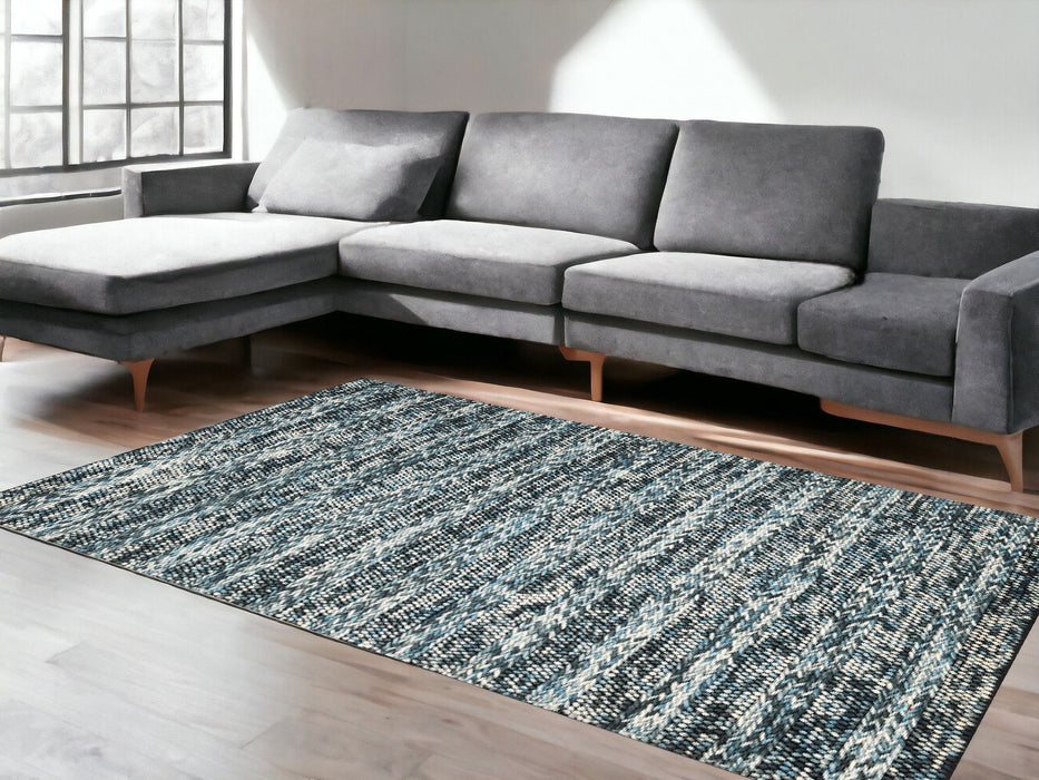 9' x 13' Wool Ikat Hand Woven Area Rug - Blue