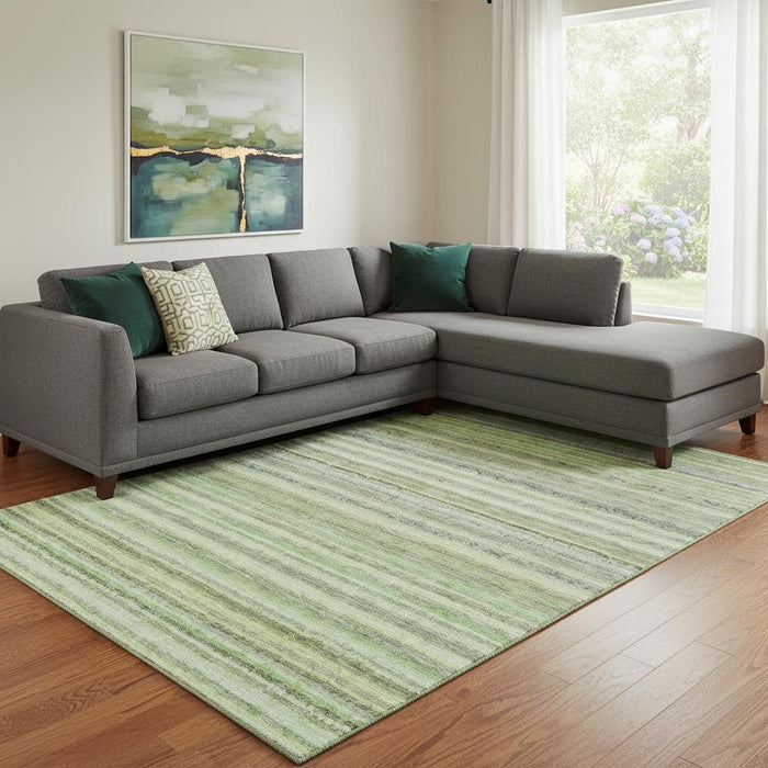 9' X 12' Striped Washable Area Rug With UV Protection (650793) - Green / Blue