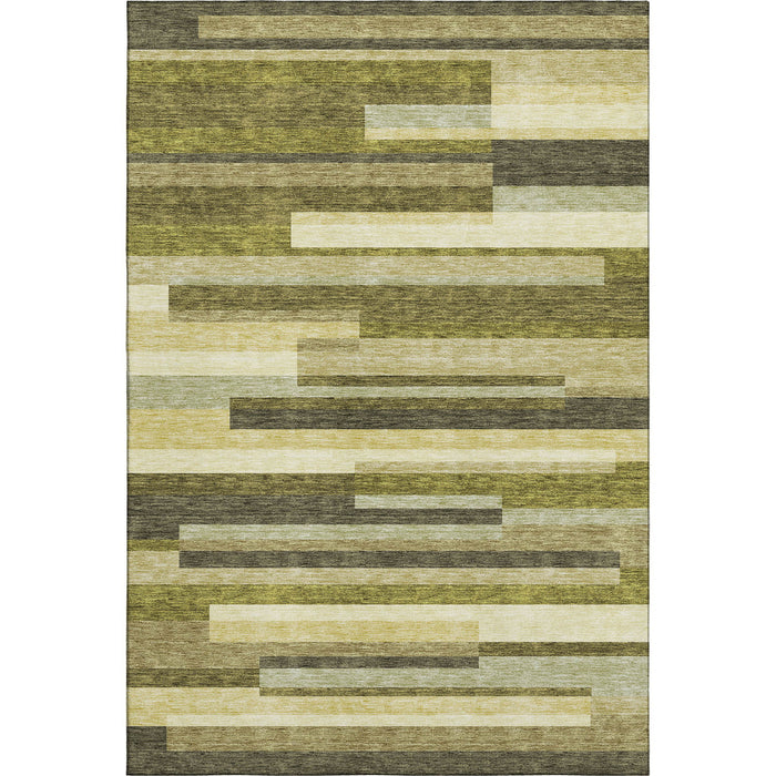 10' X 14' Striped Washable Area Rug With UV Protection (675804) - Olive Green / Ivory / Beige