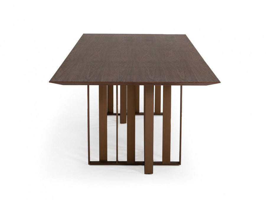 118" Stainless Steel Double Pedestal Base Dining Table - Brown