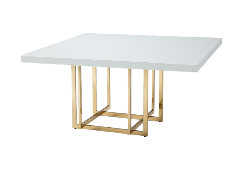 59" Wood And Metal Pedestal Base Square Dining Room Table - White