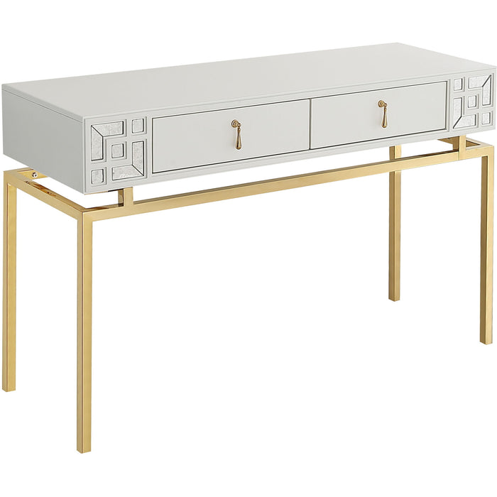 Mirrored Console Table And Drawers - White And Gold