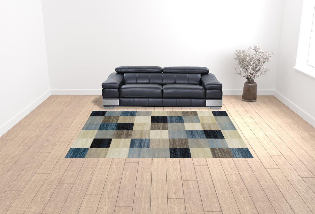 9' x 12' Geometric Power Loom Stain Resistant Area Rug - Majolica Blue