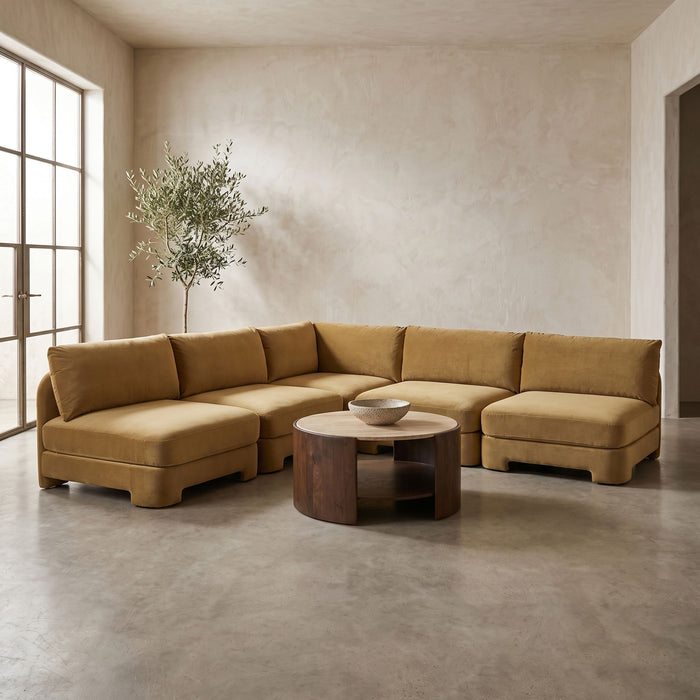 Meridian Furniture Hammond velvet performance fabric 5-piece armless sectional sofa with modern design and plush upholstery.