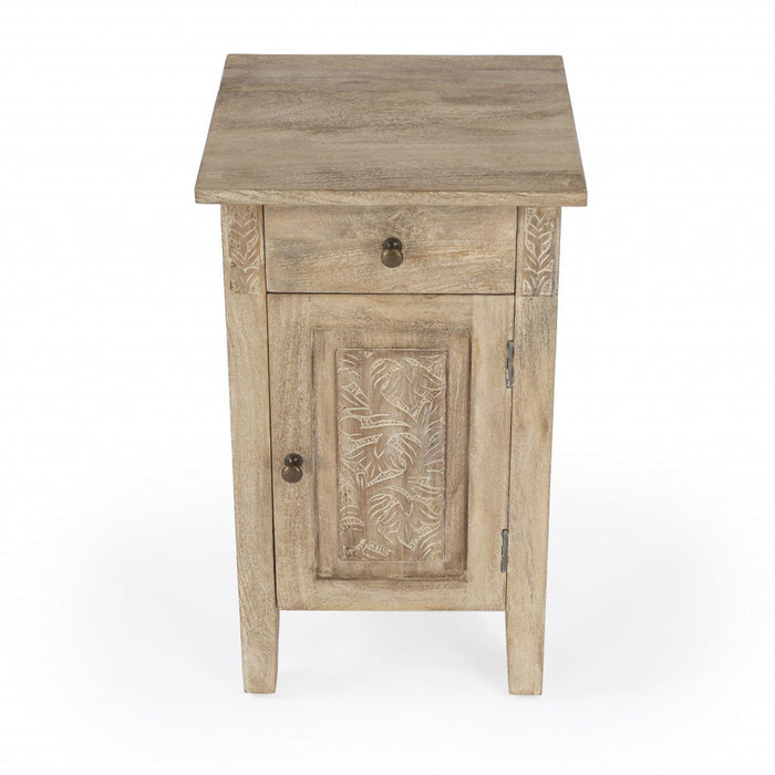 Solid Wood End Table With Cabinet And Drawer - Natural Brown