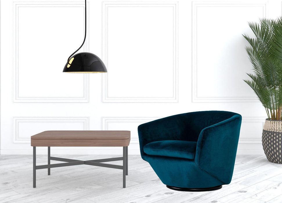 Velvet Solid Color Barrel Chair - Dark Teal And Black