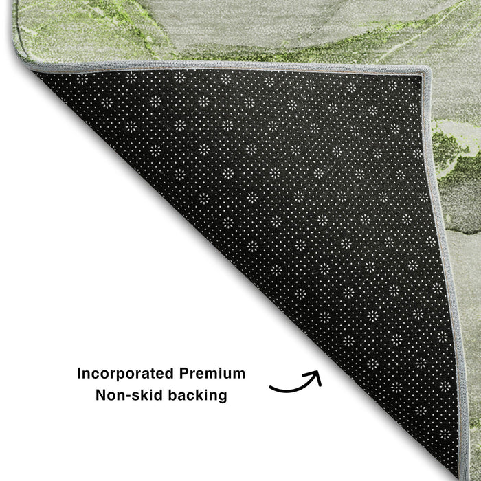 5' X 8' Abstract Washable Area Rug With UV Protection (647268) - Green / Ivory