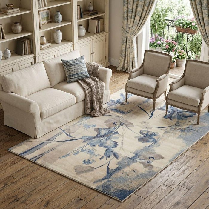 8' X 11' Floral Area Rug (556078) - Beige / Blue