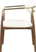 Vegan leather upholstered dining arm chair with walnut wood legs, modern design, from Meridian Furniture.