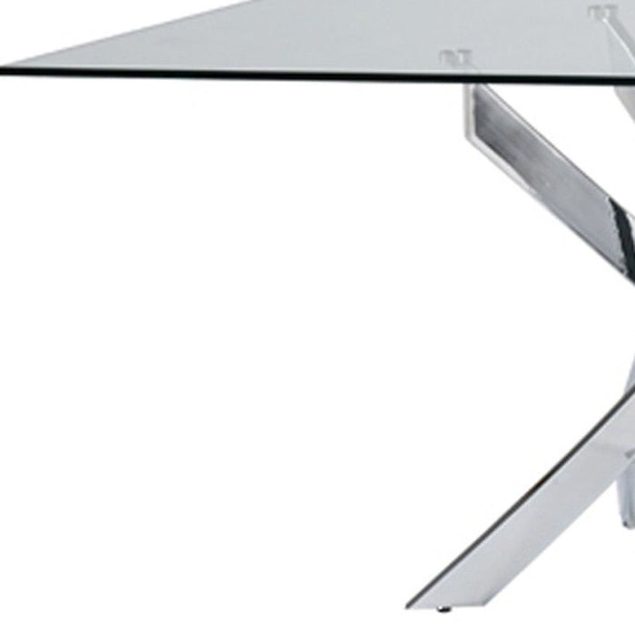 63" Glass And Stainless Steel Pedestal Base Dining Table - Silver