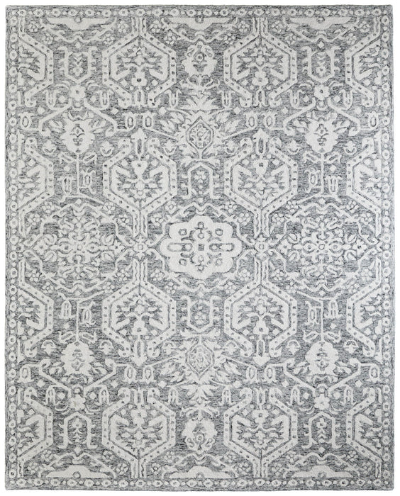 8' X 10' Geometric Hand Tufted Area Rug - Gray And White