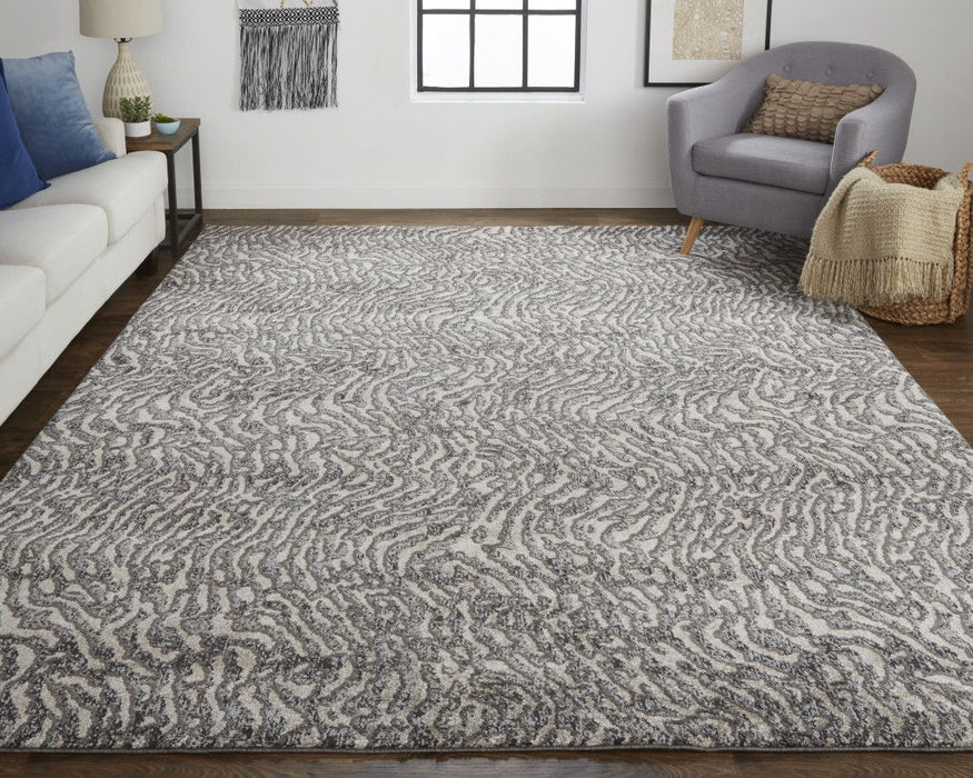6.6' x 9.5' Abstract Power Loom Area Rug - Ivory And Gray
