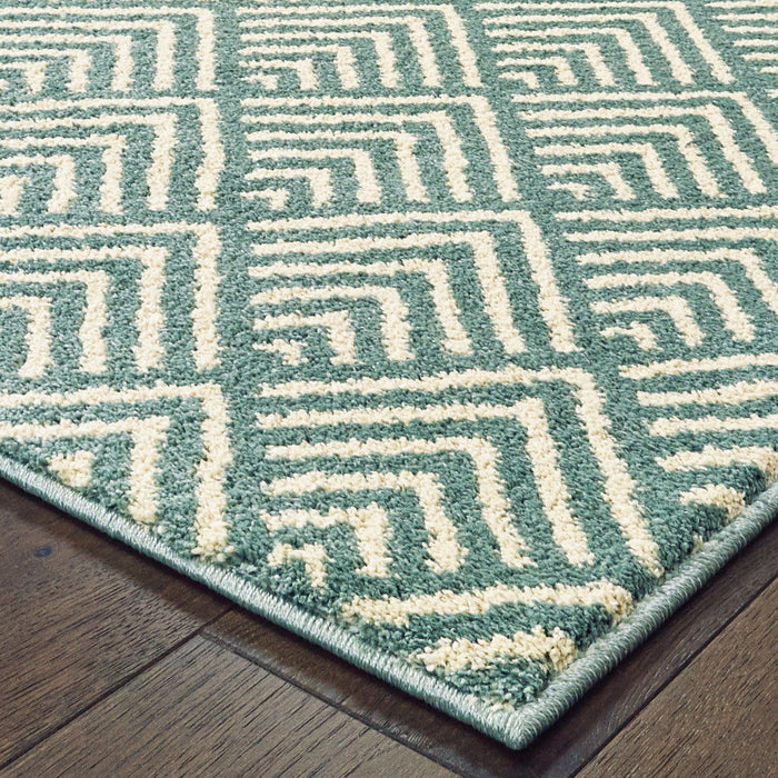 10' x 13' Geometric Power Loom Stain Resistant Area Rug - Foam Blue And Ivory