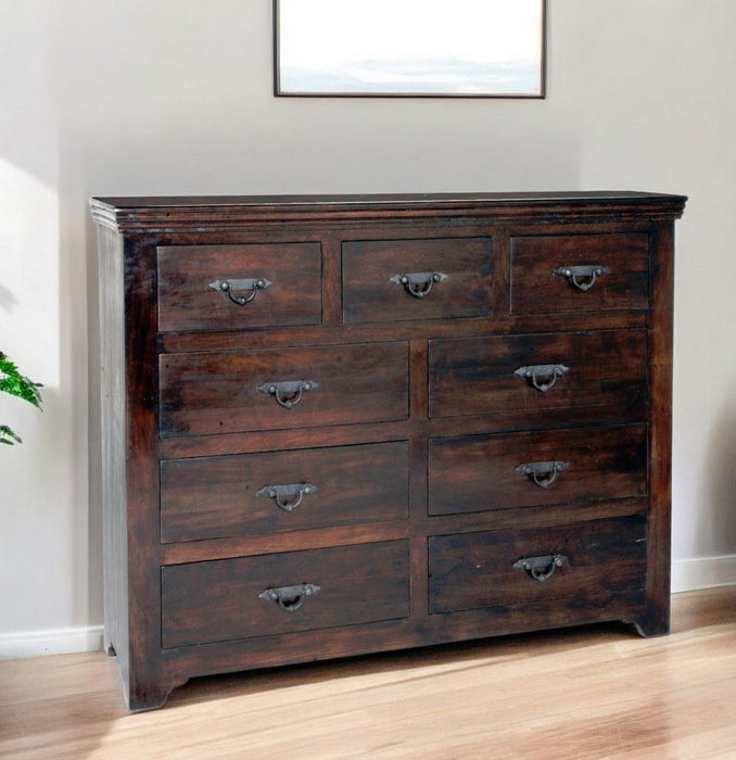 Distressed Solid And Reclaimed Wood Nine Drawer Double Dresser - Brown