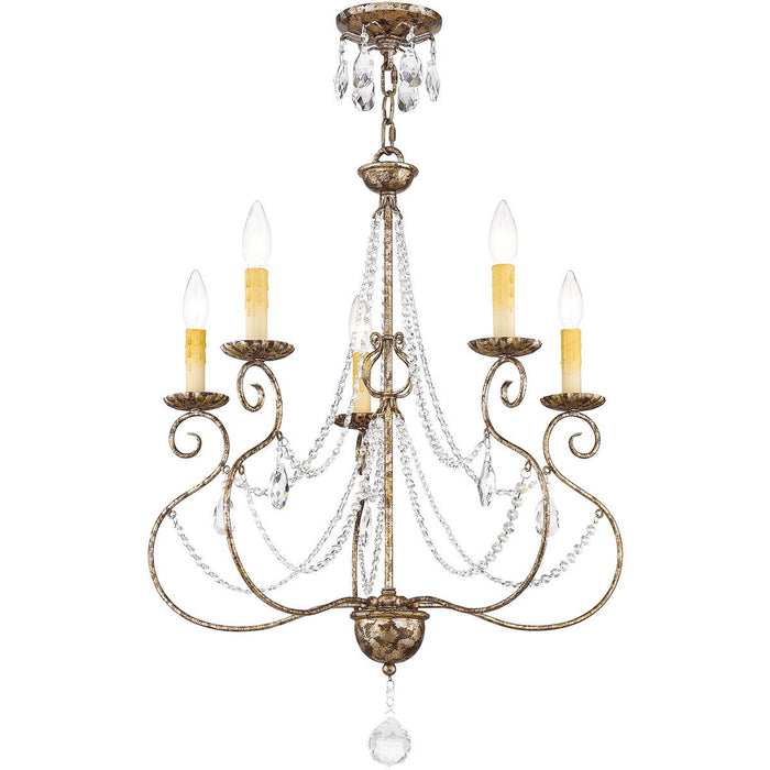 29" Five Light Metal Dimmable Chandelier With Shades - Bronze