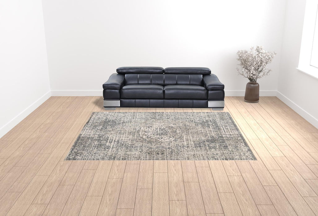 9' x 12' Medallion Power Loom Area Rug - Medium Gray And Ivory