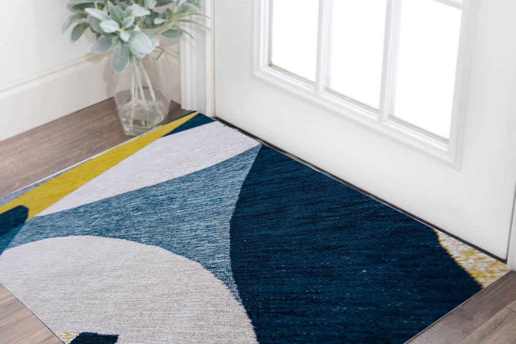 3' X 5' Abstract Washable Area Rug (552006) - Blue / Yellow