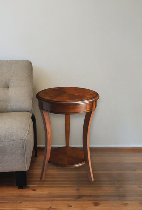 Wood And Wood Round End Table With Shelf - Brown
