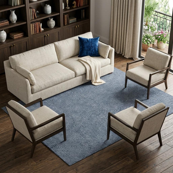 10' X 14' Geometric Washable Area Rug With UV Protection (682871) - Navy Blue / Ivory