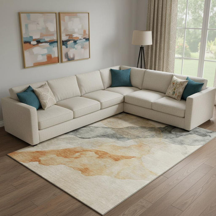 10' X 14' Abstract Washable Area Rug With UV Protection (718181) - Orange / Gray