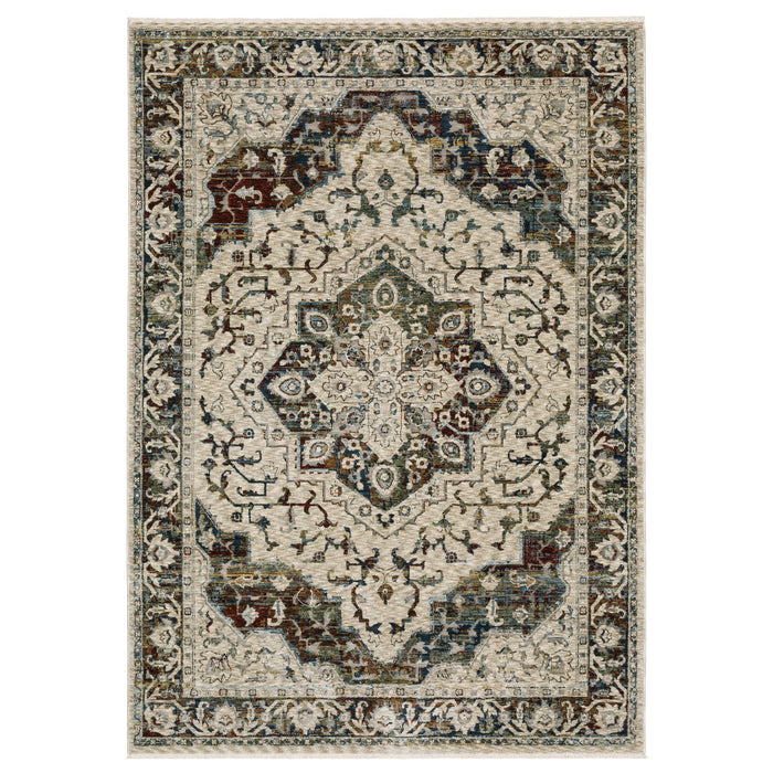 10' X 13' Medallion Area Rug With Fringe - Ivory And Red