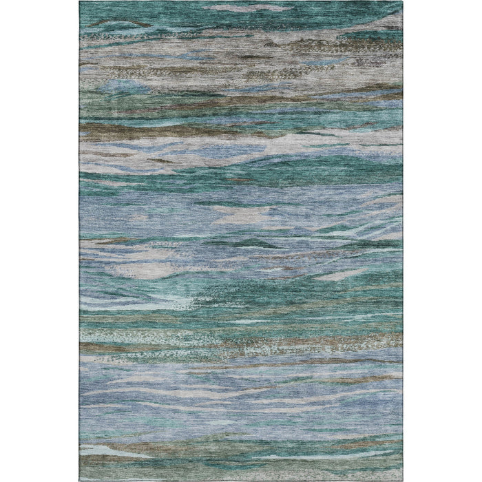 10' X 14' Abstract Washable Area Rug With UV Protection (708541) - Teal / Khaki / Green