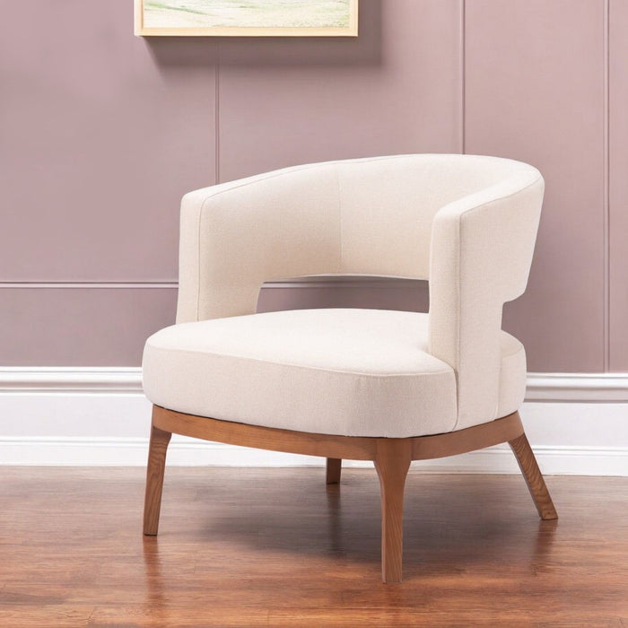 Fabric And Wood Arm Chair - Beige And Brown