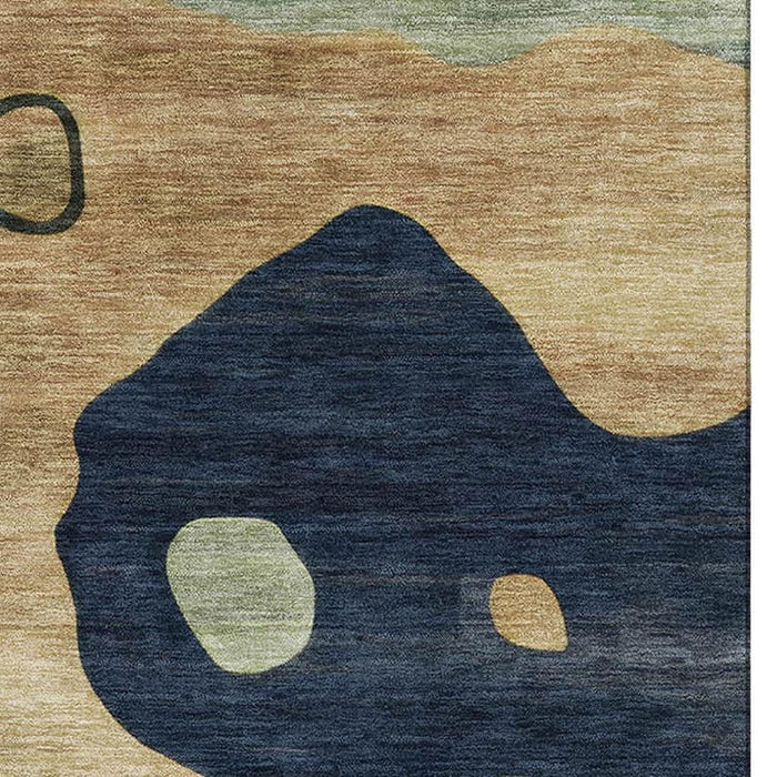 10' X 14' Abstract Washable Area Rug With UV Protection (716857) - Navy Blue / Beige