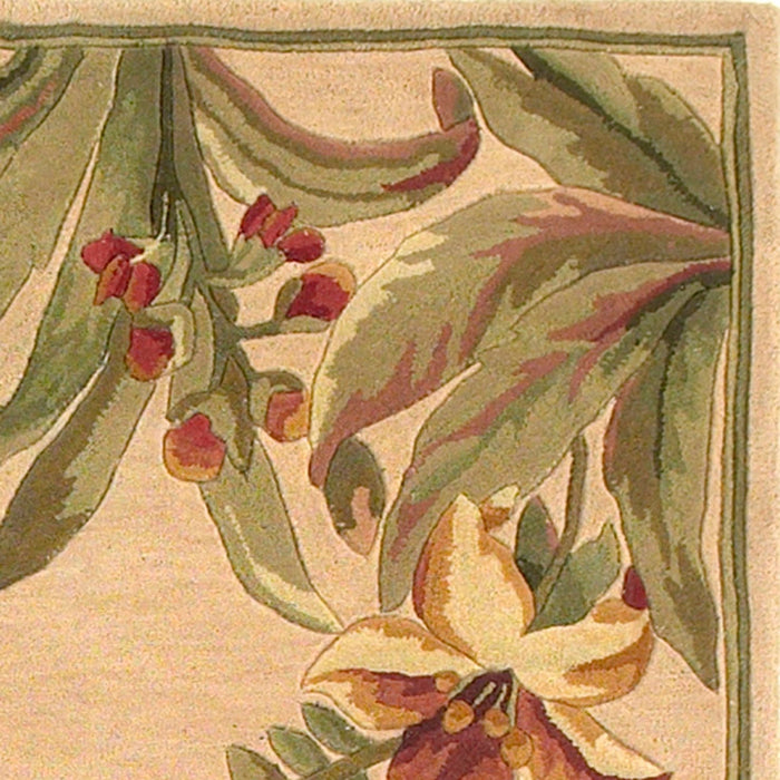 8' x 11' Wool Area Rug - Ivory Tropical Greenery