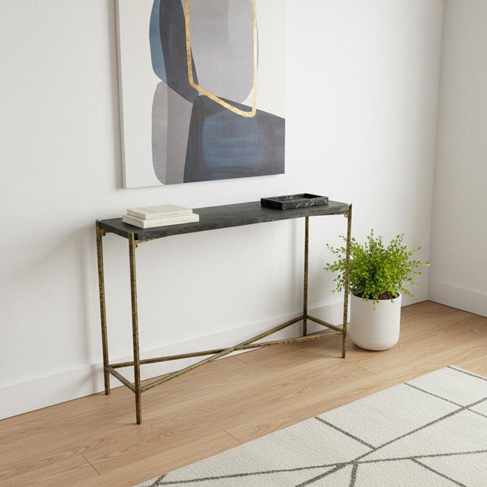 32" Stone Frame Console Table - Black And Gold